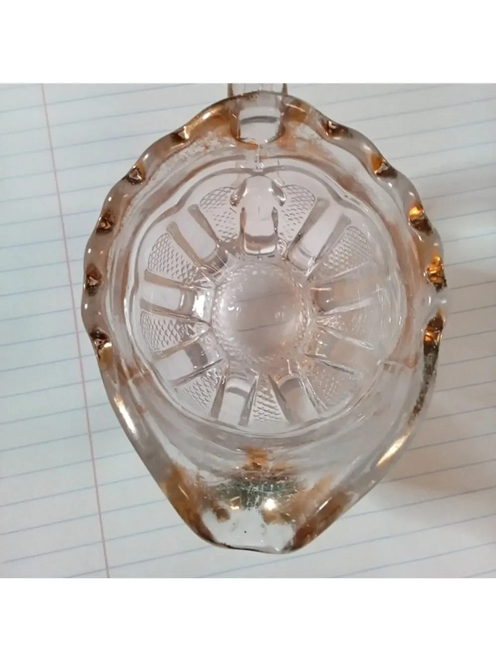 US Glass Antique EAPG Texas Loop Stippled Pattern Clear/Gold Creamer Pitcher
